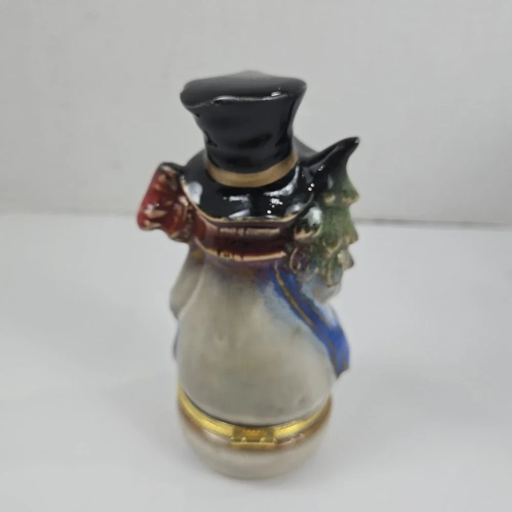 VTG Porcelain Hand Painted Snowman Hinged Trinket Box w Gold Tone Clasp 5